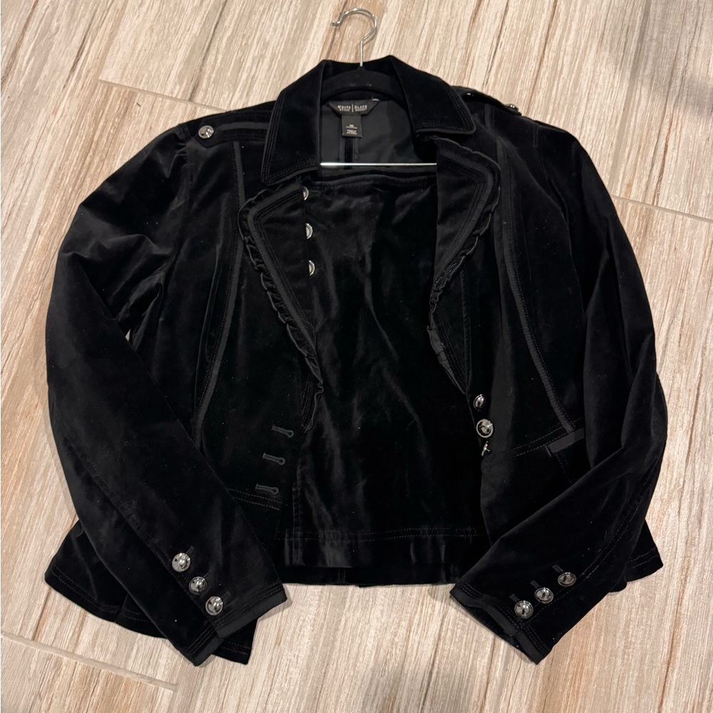 White House Black Market Velvet Ruffle Trimmed Button Blazer